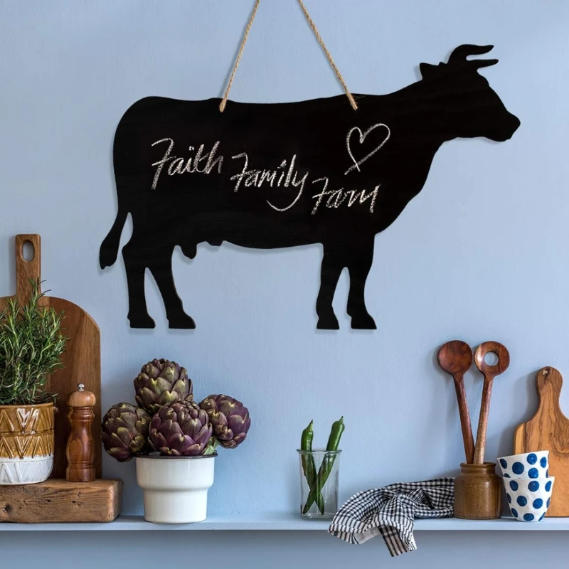 1PcRustic Farmhouse Chalkboard Animal Cow Horse Chicken Pig Wood Western Home Decor Message Farmhouse Kitchen Chalkboard
