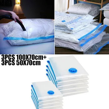 

6pcs Washable Re-usable Vacuum Compression Bag Transparent Color For Clothing Duvets Bedding Pillows Curtains Home Storage