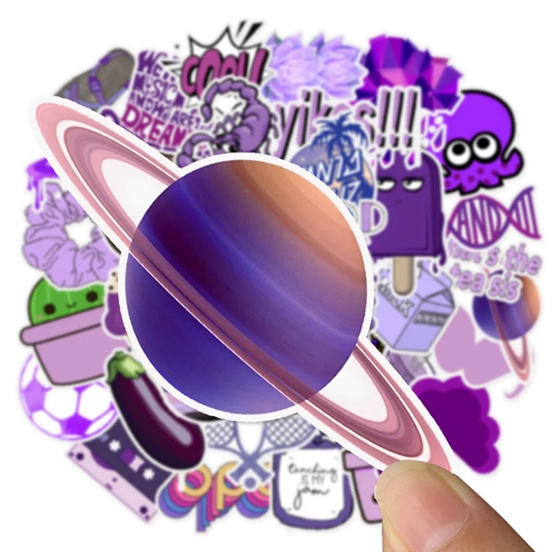 50Pcs/Set High Quality Cartoon Cute Purple Stickers Skateboard Suitcase Laptop Guitar Water Bottle Decor PVC Waterproof Stickers
