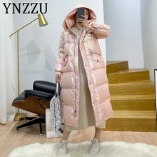 YNZZU, высокое качество,, зимний женский пуховик, длинный, стильный, яркий, утолщенный, теплый, с капюшоном, теплый, на утином пуху, пальто для женщин, верхняя одежда A1406