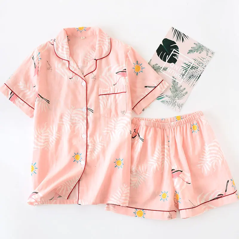 Kopen Japanse Eenvoudige Korte Pyjama Vrouwen 100% Katoen Korte Mouwen Dames Pyjama Sets Shorts Leuke Cartoon Nachtkleding Vrouwen Homewear