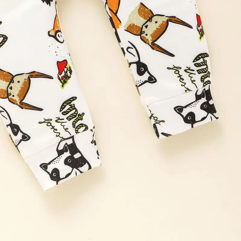 Cotton Baby Cartoon Print Jumpsuit Romper Hair Band Two Piece Boys Girls Cartoon Animal Print Spring And Autumn x