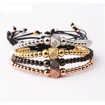 Jewelry Factory Selling 4mm Stainless Steel Beads Cubic Zirconia Charm macrame bracelet women men