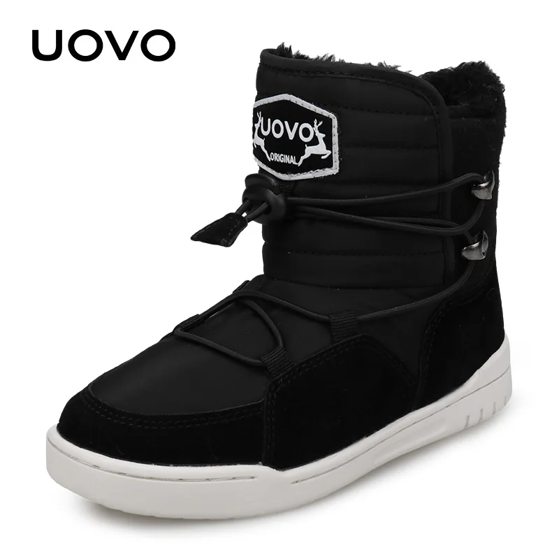 Детские зимние сапоги зима UOVO Новое поступление модные детские теплые сапоги обувь для мальчиков и девочек с плюшевой подкладкой#29-37 - Цвет: Black