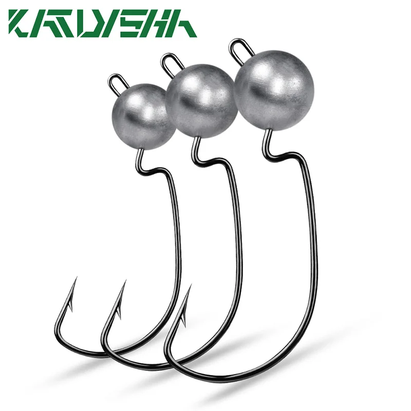 

KATYUSHA 50Pcs Wide Crank Offset Jigging Hooks 3.5-5-7-10g Jig Head Fishhooks For Soft Worm Lure Barbed Bass Fishing Hooks