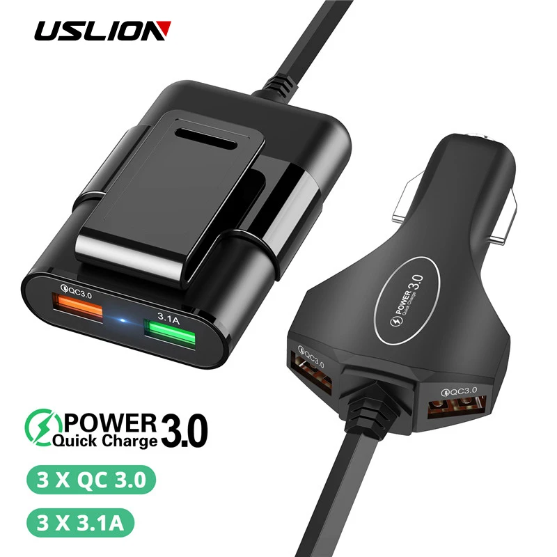 USLION 4 USB порта QC 3,0 Автомобильное зарядное устройство Быстрая зарядка автомобильное зарядное устройство 2 порта быстрое автомобильное зарядное устройство портативное зарядное устройство с USB для iPhone Xiaomi