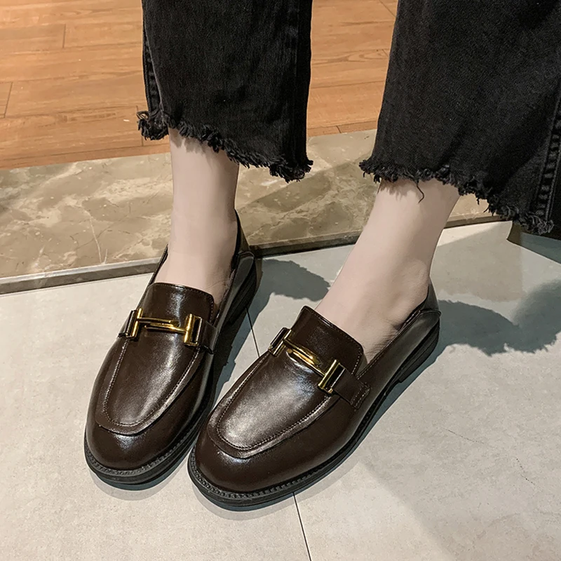 

All-Match Retro Woman Shoes Oxfords Women's Clogs Platform British Style Round Toe Loafers With Fur Female Footwear Modis