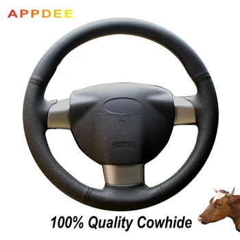 

APPDEE Black Genuine Leather Car Steering Wheel Cover for Ford Focus 2 2005-2011(3-Spoke)