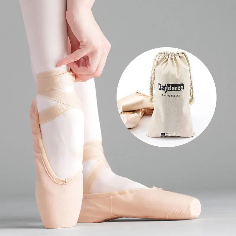 Women Ballet Pointe Shoes Satin Pink Ballerina Shoes With Silicone Toe Pad E6EF 