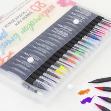 20 цветов Набор мягких ручек-кистей Акварельная живопись Маркеры Ручка для рисования каллиграфия наброски манга комикс