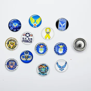 

20PCS AIR FORCE Army Mixed Ginger Snap Button Glass Jewelry For DIY 18MM Button Snap Bracelet Necklace Jewelry