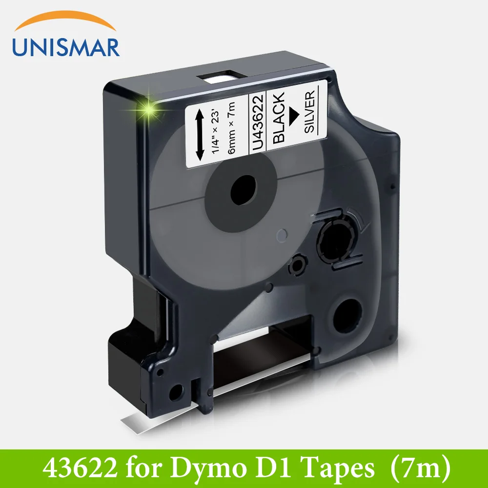 Unismar для лента Dymo 43622 черный на серебристом 6 мм маркировки Стикеры совместимая