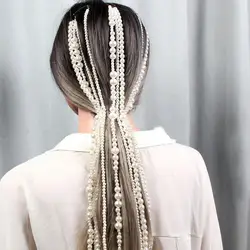 1 Piece Fashion Elegant Lady Imitation Pearl Tassel Hair Chain Long Chain Beads Dangle Hair Clip Hair Female Jewelry
