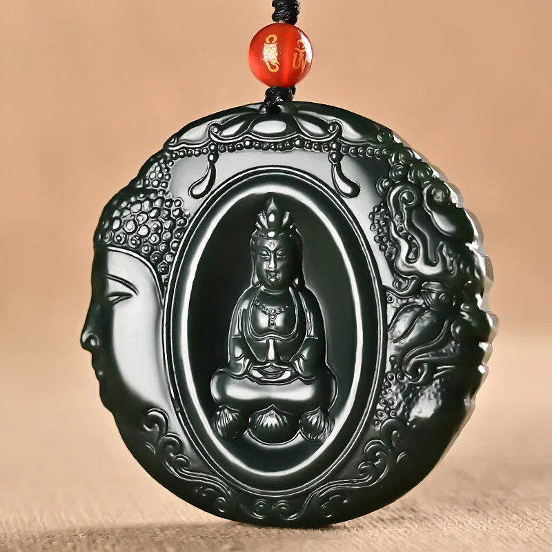 

Hot selling natural hand-carve Cyan Jade Carved Half-Devil and Half-Buddha necklace pendant fashion Men Women Luck Gifts