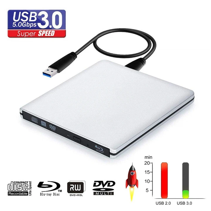 Yahey Bluray плеер Внешний оптический привод USB 3,0 Blu-Ray BD-ROM CD/DVD RW записывающее устройство Портативный для ноутбука Macbook