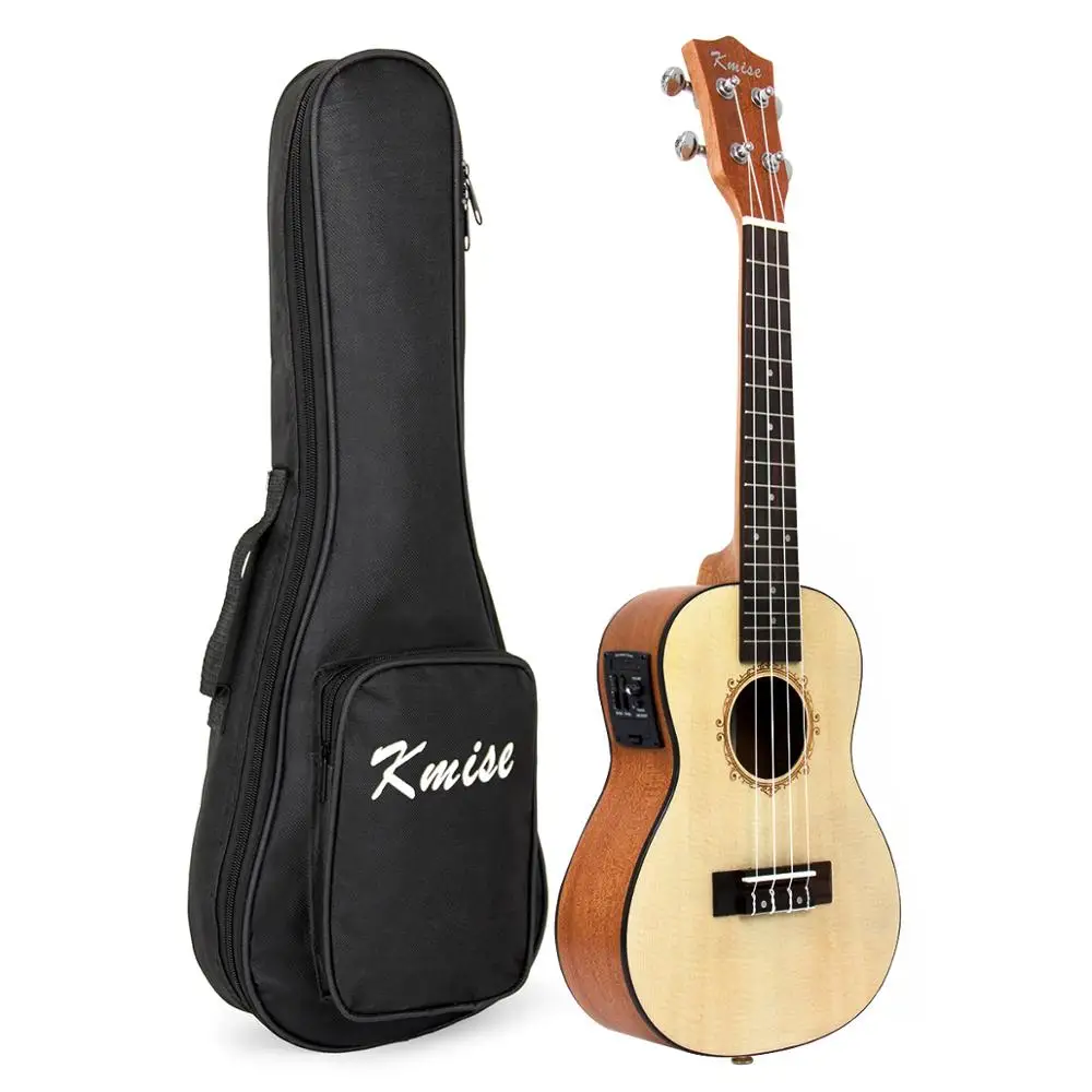 Kmise Concert Ukulele électrique acoustique en épicéa massif 23 pouces