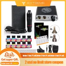 Полный комплект татуировки моторная ручка машина пистолет цветные чернила Электропитание Иглы D3017