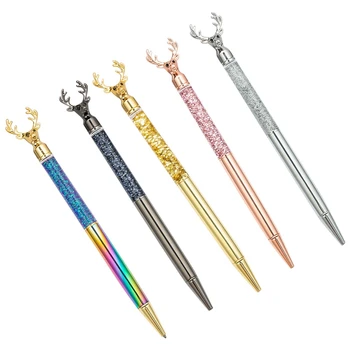

Nordic Style Reindeer Shape Metal Ballpoint Pen Gold Circular Type 1.0mm