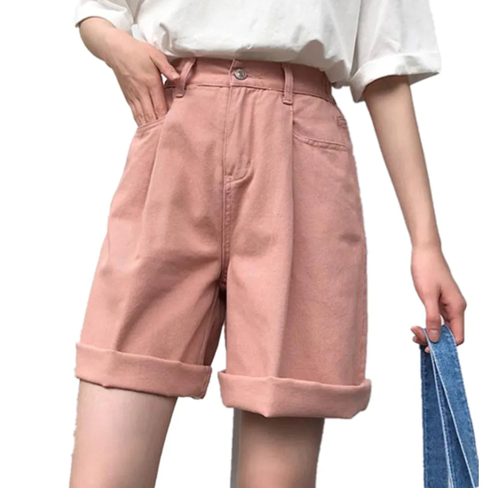 Pink Denim Bermuda Shorts For Women 