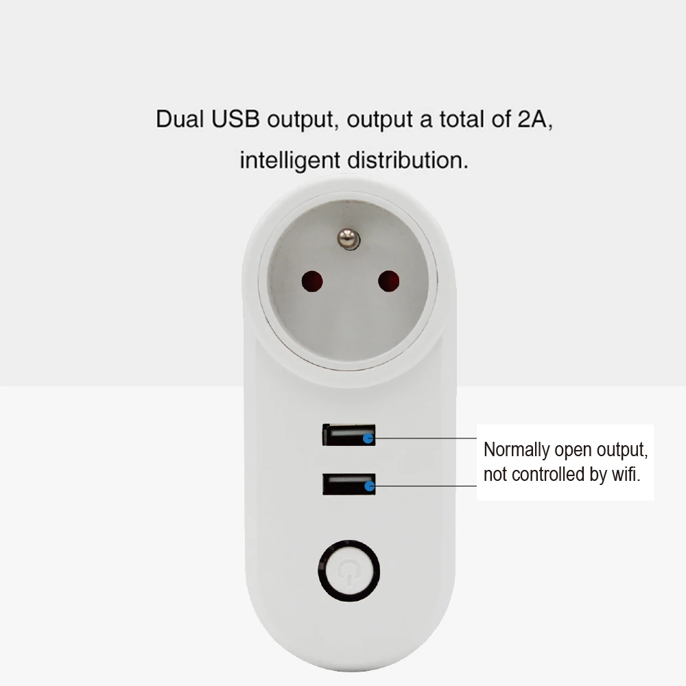 ACCKIP Франция стандартный разъем WiFi умная розетка USB зарядное устройство Tuya приложение управление с 2 портами usb Prise USB francaise разъем alexa
