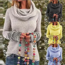 Женский осенне-зимний винтажный свитер с принтом и воротником-шарфом и пуловеры, джемпер с длинным рукавом, свитер