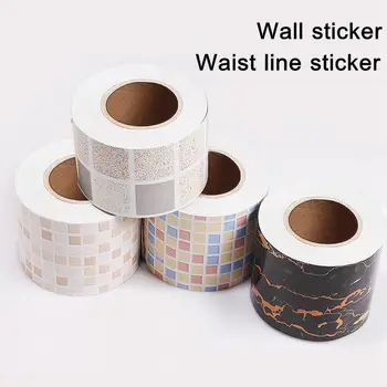 

6M Self Adhsive PVC Waterproof Wallpaper Border Home Decor Bathroom Wall Skirting Mosaic Tiles Stickers DIY Wall Paper Vinyl
