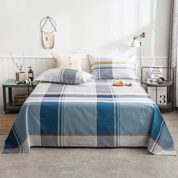 

Yaapeet 1pc Dark Blue Plaid Bed Sheet Plant Printed Bed Cover High Quality Breathable Warm Flat Sheet Without Pillowcase