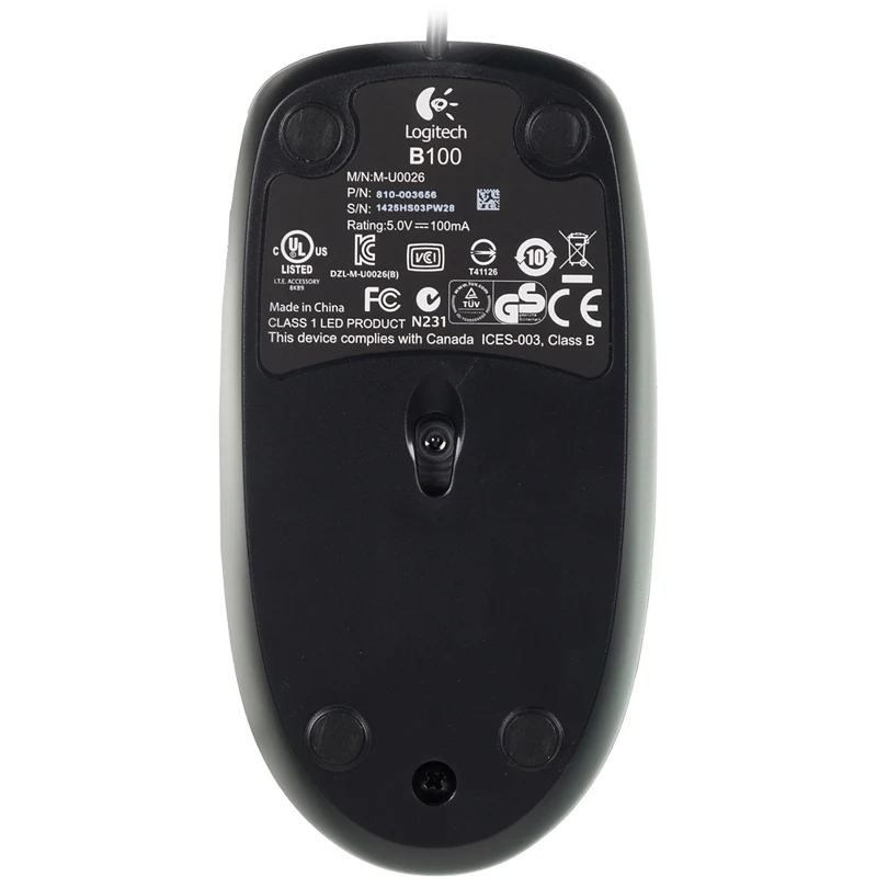 Мышь LOGITECH B100 for business, проводная, USB, черный
