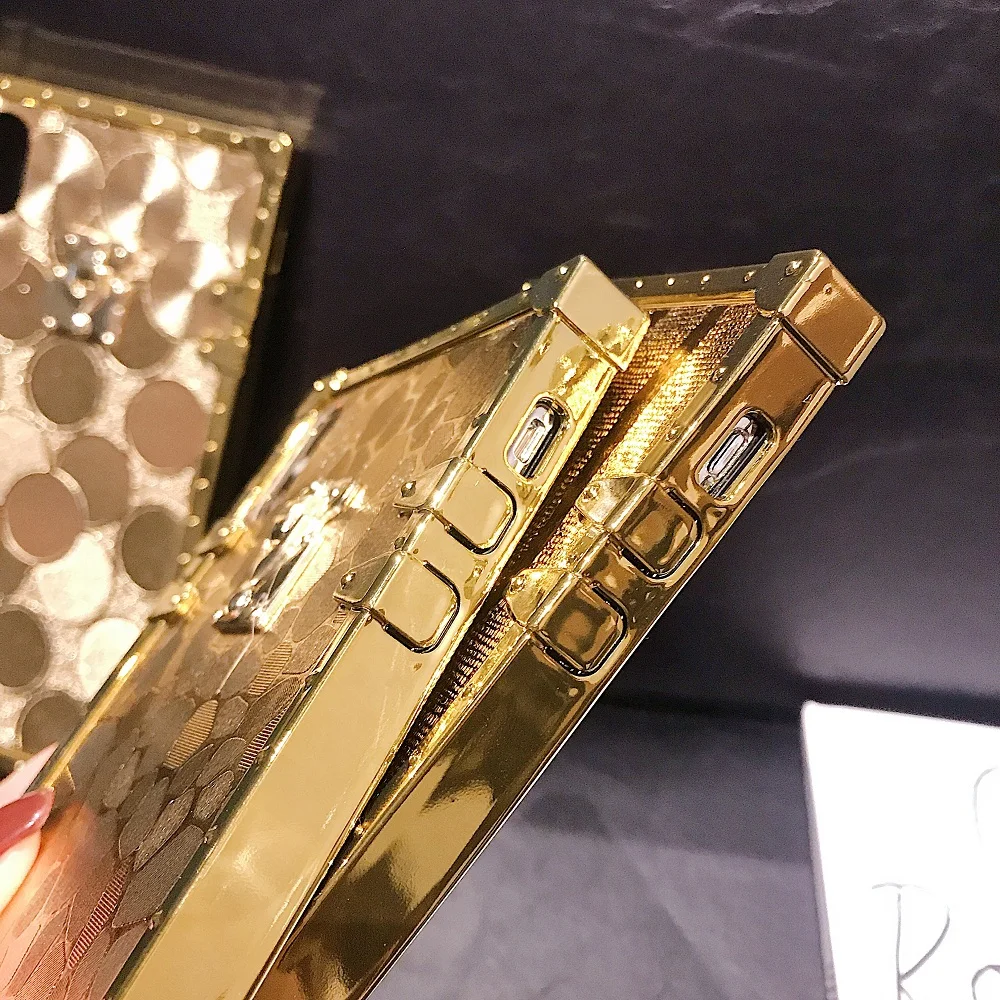 Hot 3D Luxury Square Gold Glitter Case for iphone 11Pro X XR XS MAX 7 8 15 Pro Max 14 Plus For Samsung Galaxy S10 S9 Back Cover