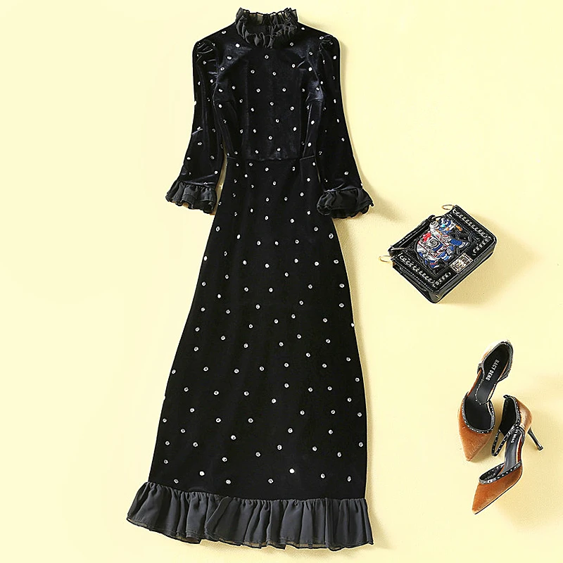 Diamonds Long Dress Runway High Quality Autumn