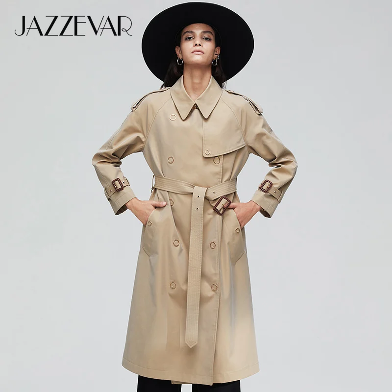 Beste JAZZEVAR 2019 Nieuwe collectie herfst trenchcoat vrouwen losse kleding bovenkleding hoge kwaliteit double breasted vrouwen lange jas 9024