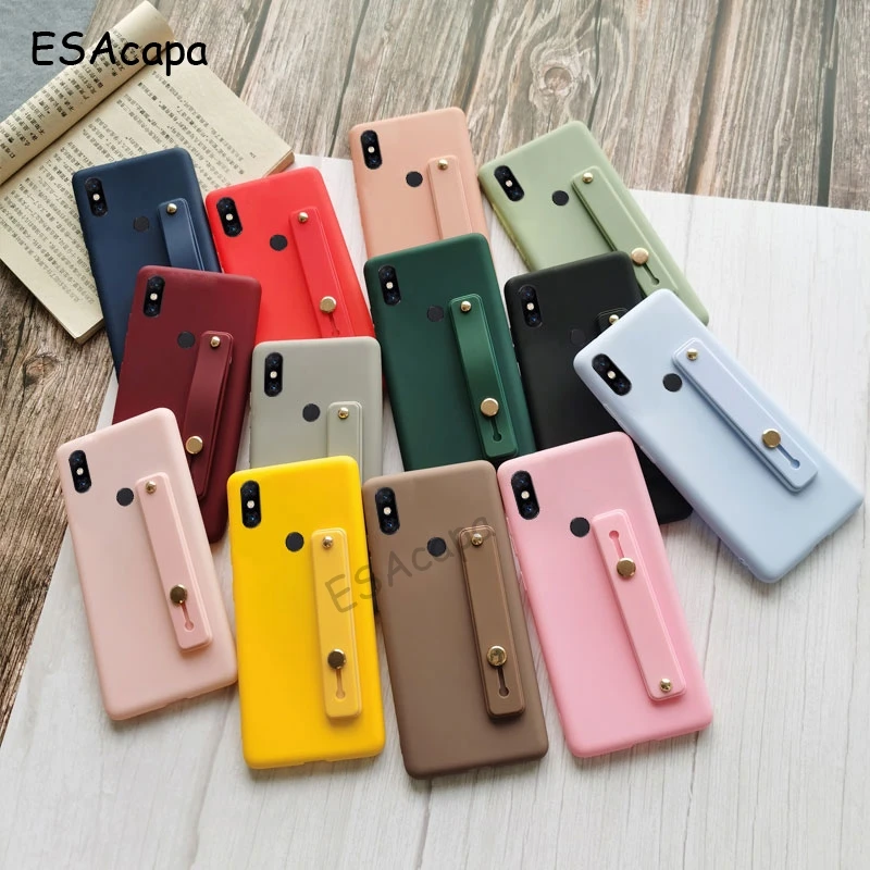 Silicone Matte Wristband Phone Case with Finger Grip - Solid Color Cover