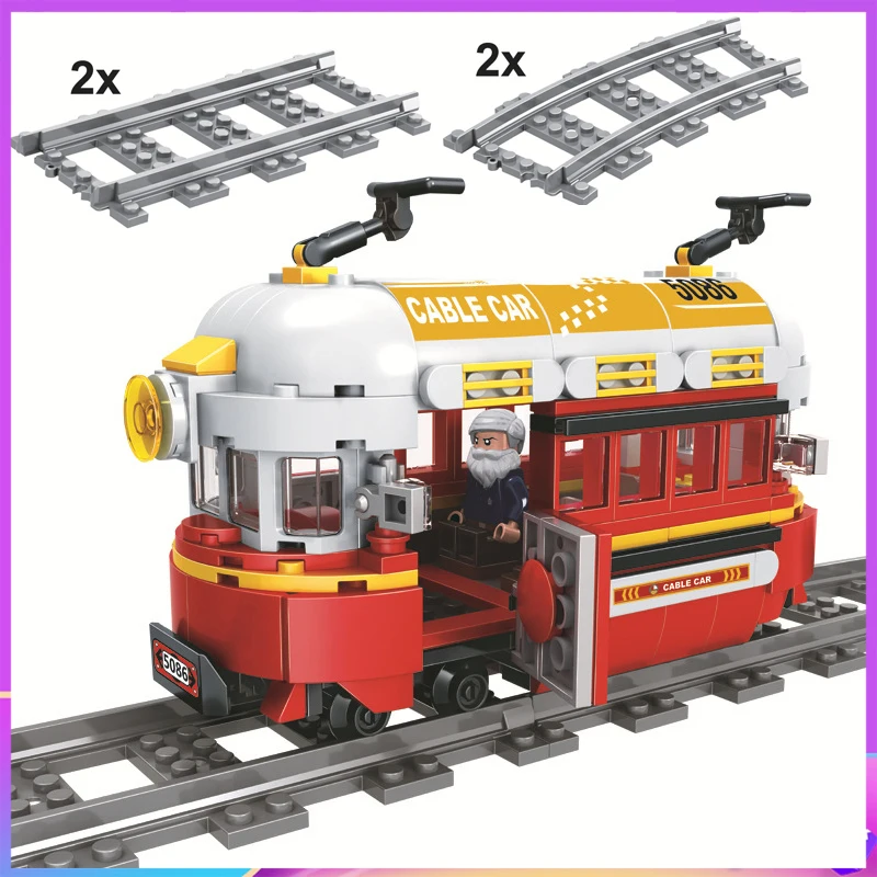 

Technic Compatible Legoed City Retro Steam Train Orbital Set Building Blocks Winner 5086 with Track Bricks kids Toys 361pcs