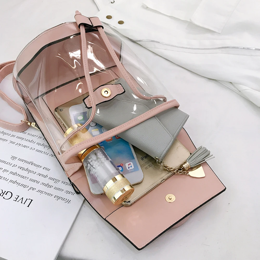 New Youth Leather Backpack Cute Candy Color Waterproof Space Clear Transparent Pvc Shoulder Bags for Women Mini School Backpacks