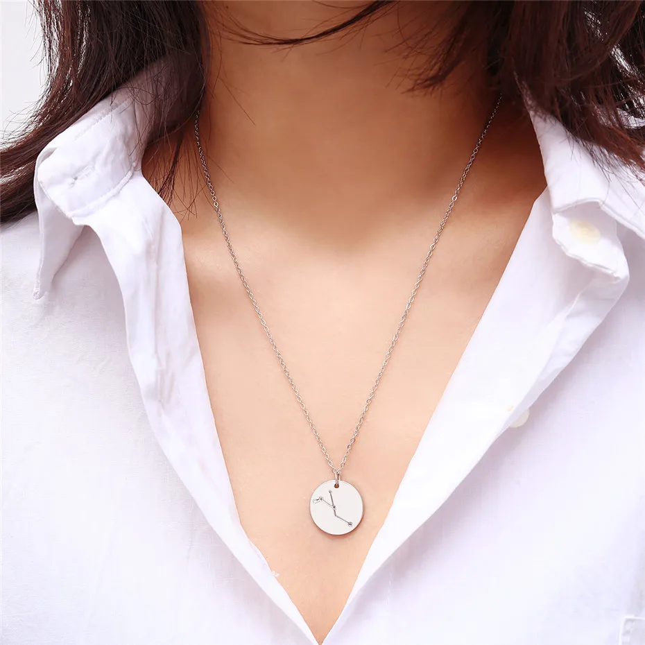 Ingemark 12 Zodiac Constellations Pendant Choker Necklace Birthday Gift Personalized Crystal Leo Libra Women Long Chain Necklace