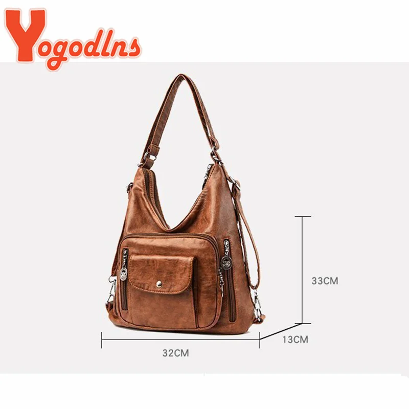 Retro Leather Shoulder Bag Female Multi-pockets Crossbody Bag Fashion Large Capacity Handbag New Messenger Bag Tote sac
