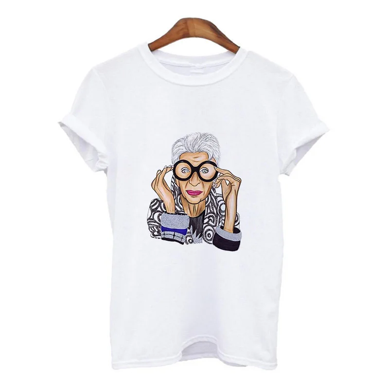 New Harajuku Gothic Female Tshirt iris apfel illustration Print Short Sleeve Tops & Tees couple t shirt