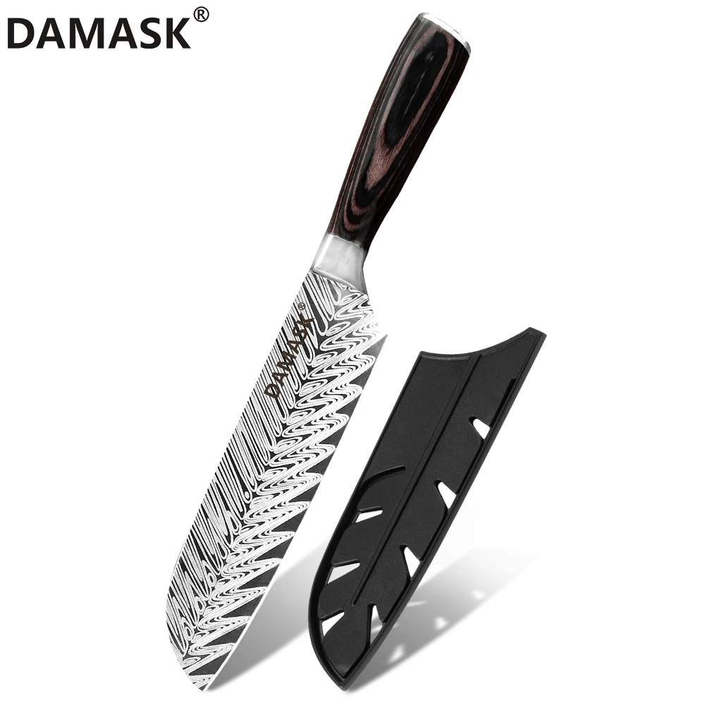 7 inch santoku Дамасские высококачественные кухонные ножи с цветной деревянной ручкой, нож для нарезки Santoku, острый край, нож для повара из нержавеющей стали - Цвет: 7 inch santoku