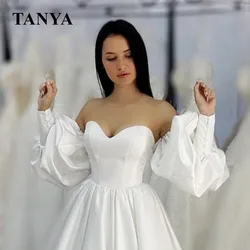 Detachable Elbow Puffy Sleeves For Wedding Pleated Satin Bridal Accessories Full Fingerless Gloves With Buttons  SWD069
