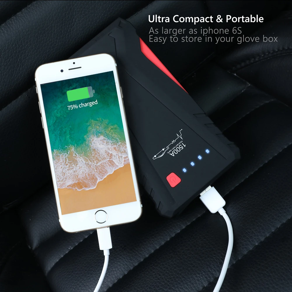 Cena GKFLY wielofunkcyjne urządzenie do uruchamiania awaryjnego samochodu 12V 1500A przenośne urządzenie zasilające ładowarka samochodowa Booster urządzenie zapłonowe kable