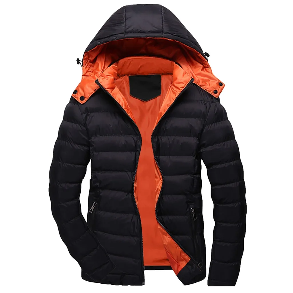 Куртки мужские повседневные зимние одноцветные теплые с капюшоном на молнии с длинным рукавом куртки пальто Верхняя одежда Топы куртка мужская уличная одежда