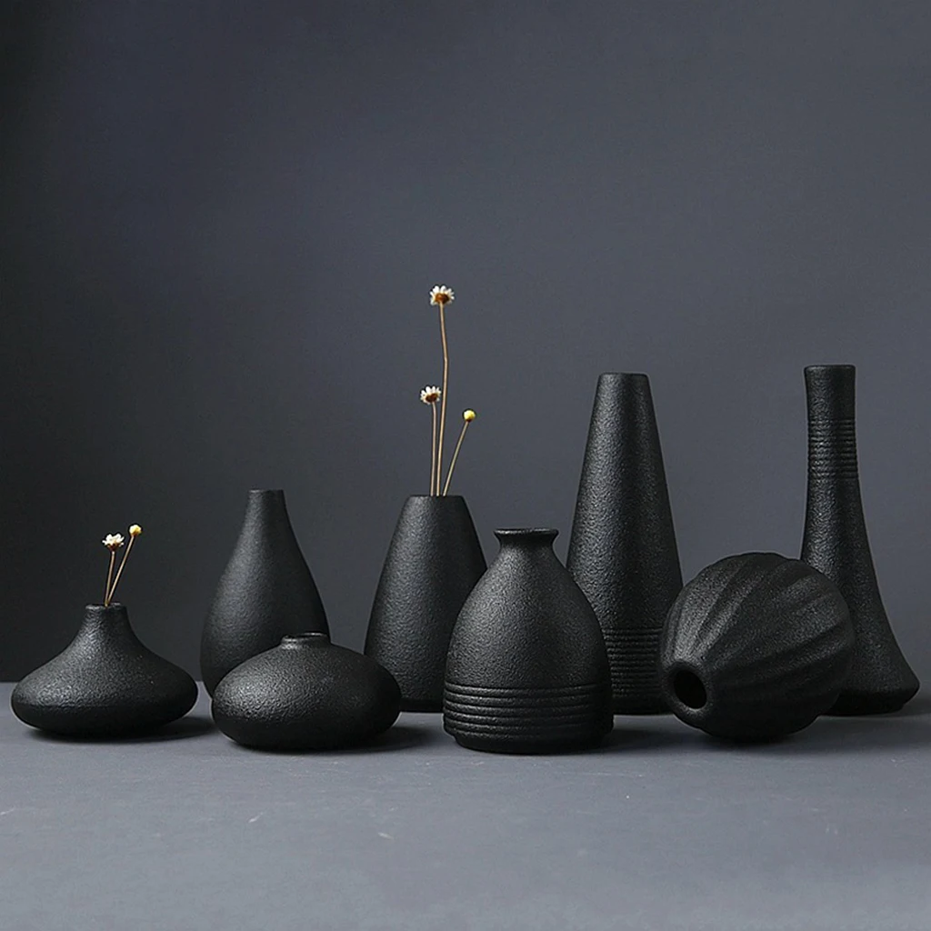 Minimalism Black Ceramic Dry Flower Vase Photo Props Nordic Flower Vase