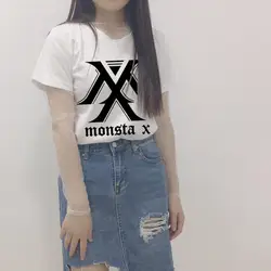 MONSTA X/футболка с короткими рукавами, с тем же абзацем летние кружевные нижние комплекты из двух предметов для девочек, свободная футболка