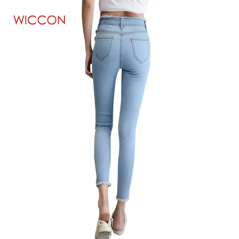 Summer Women Ankle-Length Black Jeans Students High Waist Stretch Skinny Female Tassel Pencil Pants Denim Ladies Trousers