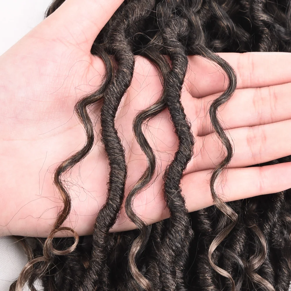 DinDong Synthetic Goddess Locs Crochet Hair 20/Stands 20inch Curly Braiding Hair Faux Locs Braids Pre Looped Braid Bulk
