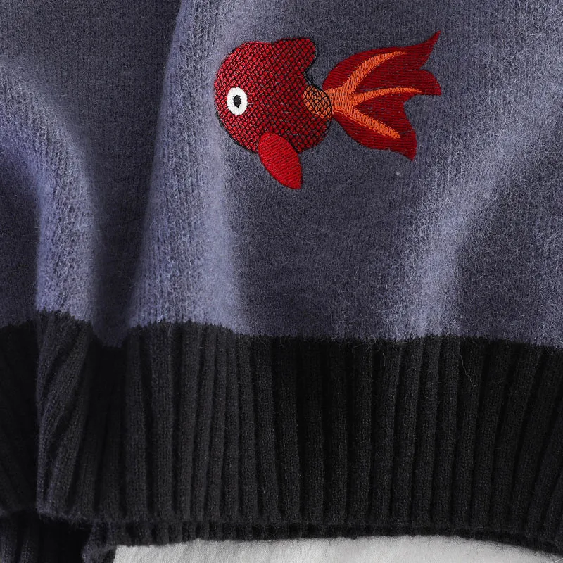 Gagaok женский свитер вязаный круглый вырез полная мультяшная Повседневная Свободная Золотая рыбка весна осень Ретро мода Корейская версия пуловер