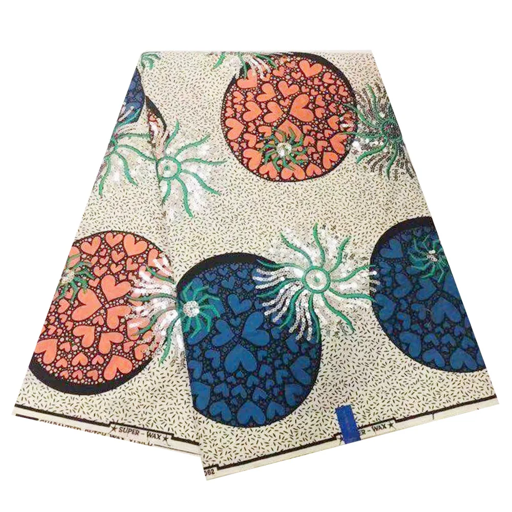 Африканской ажурной вышивкой супер Java из вощенной ткани с пайетками Цвет 6 ярдов