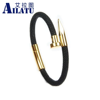 

Stingray Leather Bracelets Ailatu Stainless Steel Luxury Men Charm Hand Made New Genuine Magnetic Buckle Present, Gift,