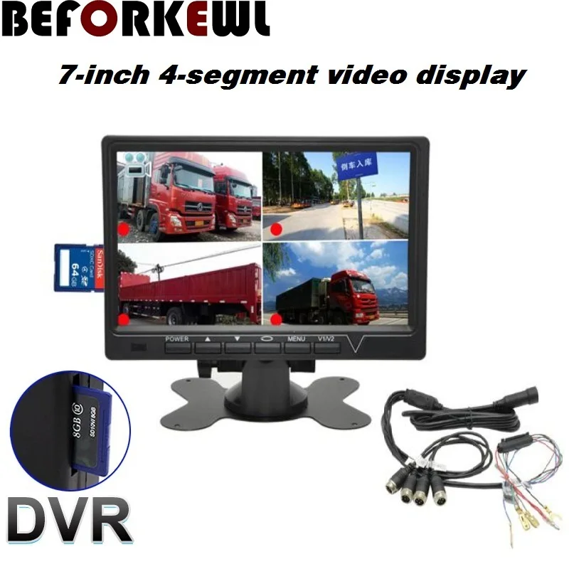 

7 "IPS scherm 1024*600 AHD Auto Monitor 4 split screen Security Monitoring Rijden recorder DVR