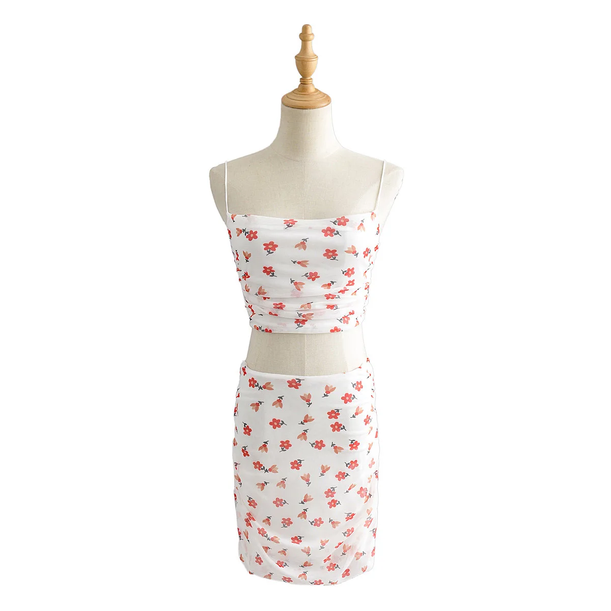 

Western Style 2020 Early Spring New Style Slim Fit Slimming Versatile Printed Top Shirt with Narrow Straps + High-waisted Printe